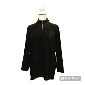 Liz Claiborne Women's Velvet Sweater 1/4 Zip Pullover in Black Sz‎ Petite M
